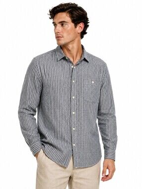 Merona Men's Linen Blend Blue/Gray & White Striped Button-Up Shirt - Size 3XBT